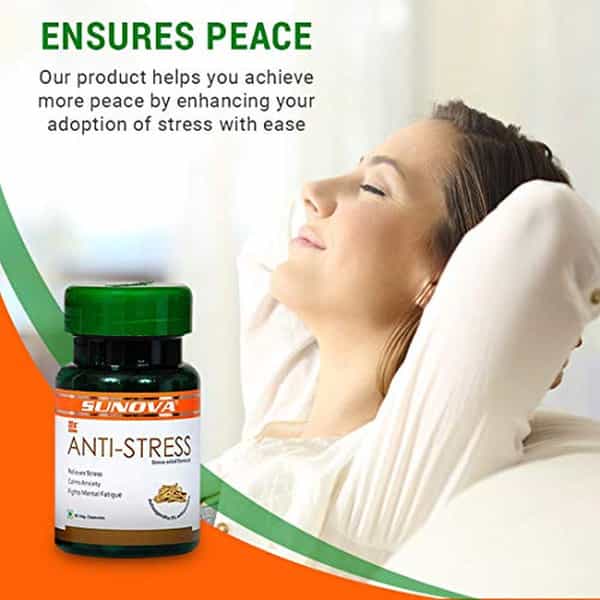 Sunova Anti-Stress Capsules Herbal Stress Relief Ashwagandha Extract | 60 Veg. Capsules X Pack Of 3