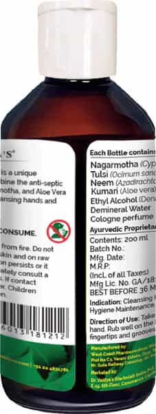 Dr. Vaidya's Herbocleanse Plus - Ayurvedic Liquid Hand Sanitizer (200 Ml) - Pack Of 2