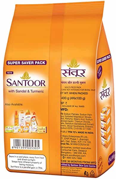 Santoor Sandal And Turmeric Soap Super Saver Pack 100G (Pack Of 4)
