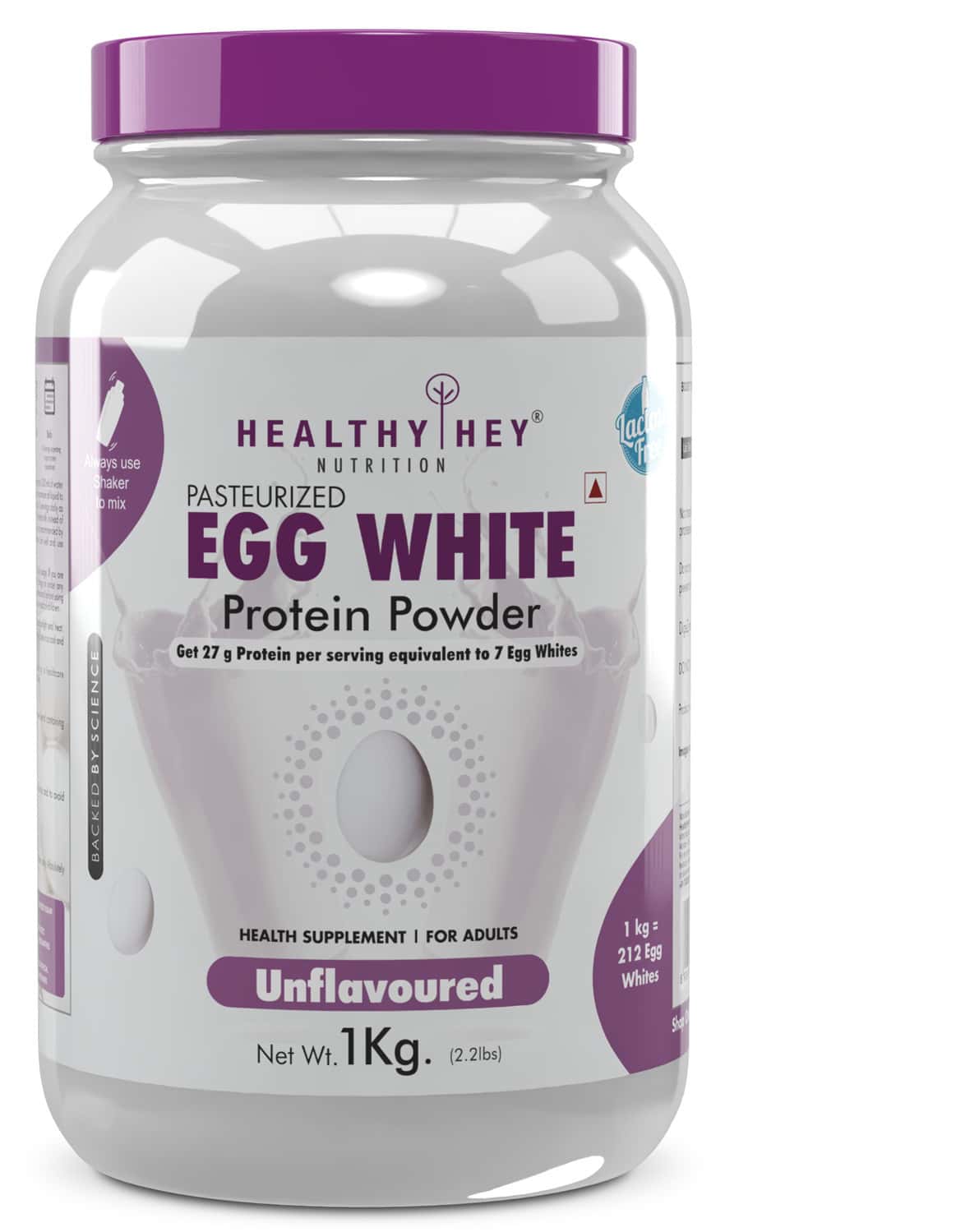 Healthyhey 100% Egg White Protein - Instant Mix - 80% Protein - 1 Kg Unflavoured