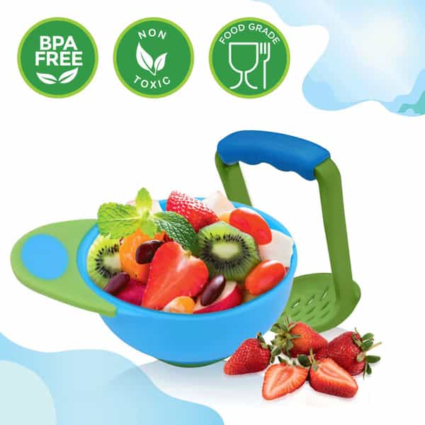 Luvlap Baby Food Grinding Cum Feeding Bowl Portable Masher Serving Bowl For - Green & Blue