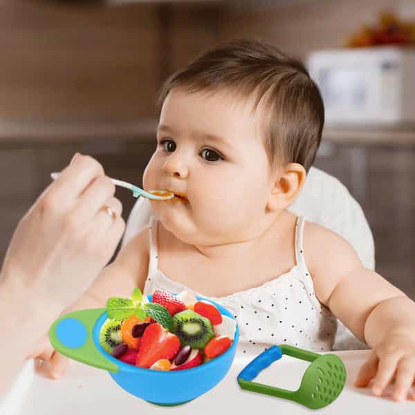 Luvlap Baby Food Grinding Cum Feeding Bowl Portable Masher Serving Bowl For - Green & Blue