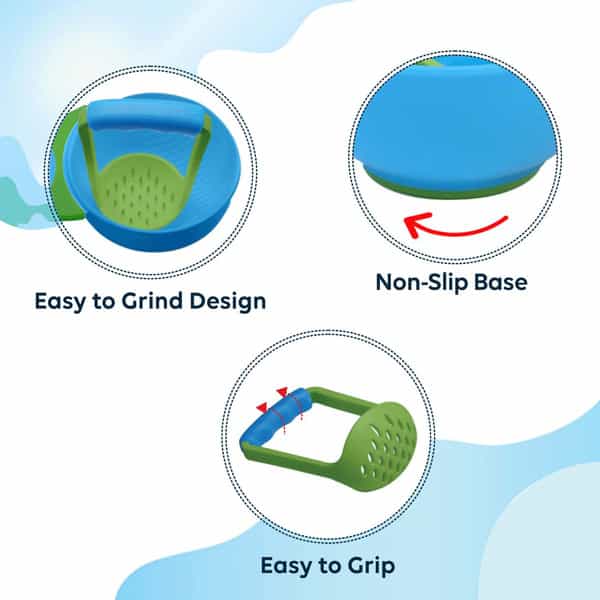 Luvlap Baby Food Grinding Cum Feeding Bowl Portable Masher Serving Bowl For - Green & Blue
