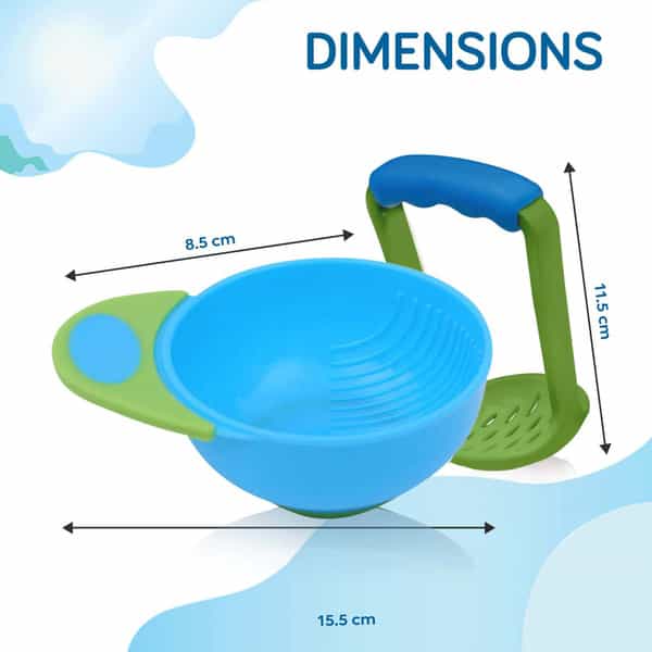 Luvlap Baby Food Grinding Cum Feeding Bowl Portable Masher Serving Bowl For - Green & Blue