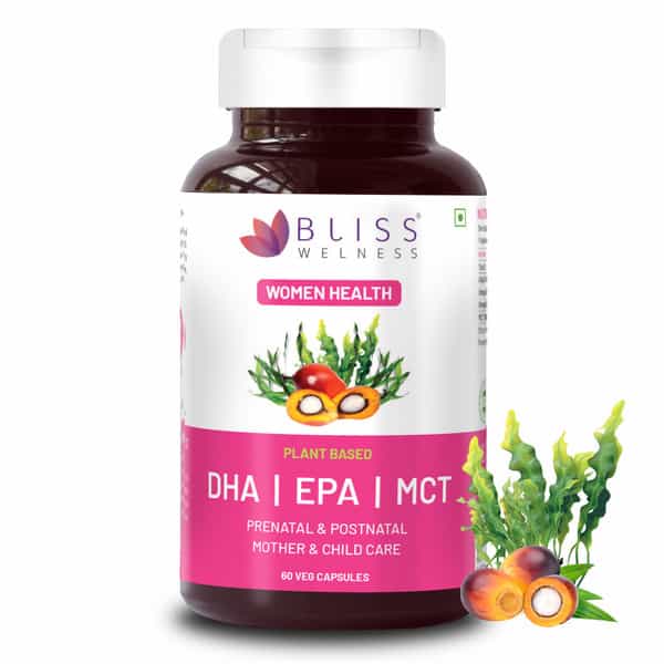 Bliss Welness Vegan Omega 3 Dha Epa Mct For Brain & Heart Supplements|For Women| 60 Veg Capsules