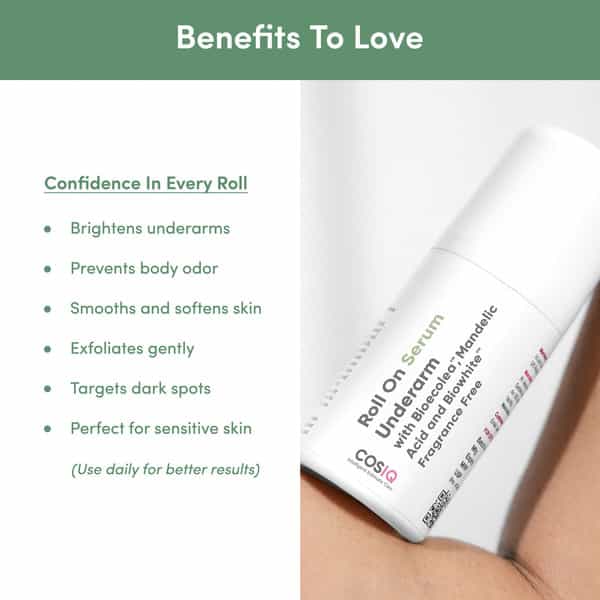 Cos-Iq Brightening Underarm Roll-On Serum - With Bioecolea | Mandelic Acid & Bio White | 40Ml