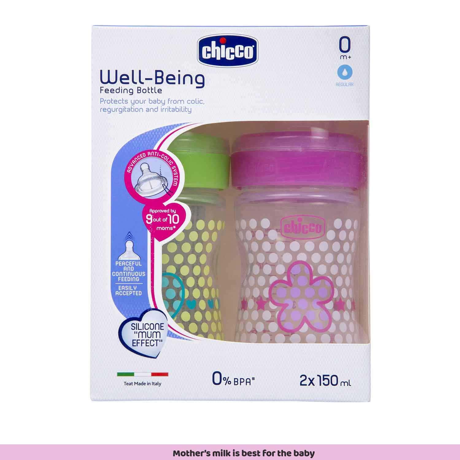 Buy CHICCO BIPACK WELLBEING 150 ML FEEDING BOTTLE, ADVANCED ANTI-COLIC ...