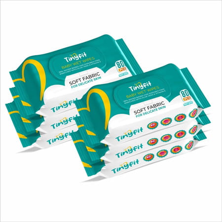 Tinyfit Soft Cleansing Baby Wipes | Enriched With Aloe Vera & Vitamin E | 99% Water Based | 80x6