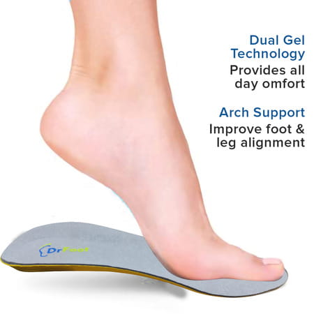 Dr Foot Gel Insoles Pair | All Day Comfort Shoe Inserts With Dual Gel Technology - 1 Pair (Unisex)