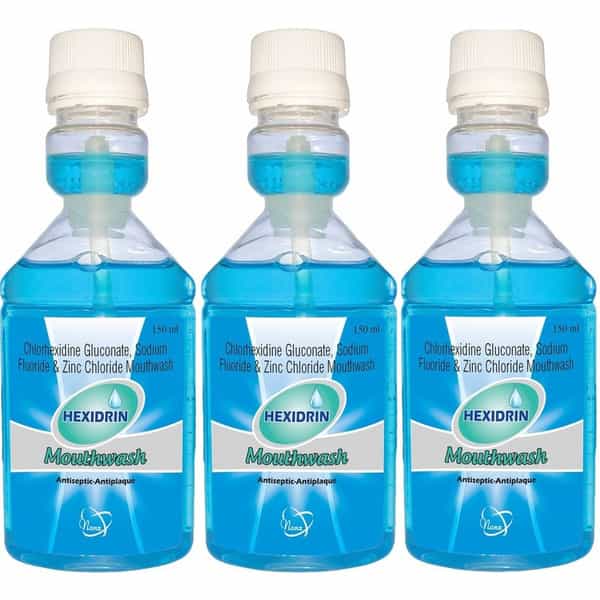 Hexidrin Cool Mint Alcohol Free Mouthwash| Removes 99.99% Of Germs| Sugar Free (150Ml Pack-3-Blue)
