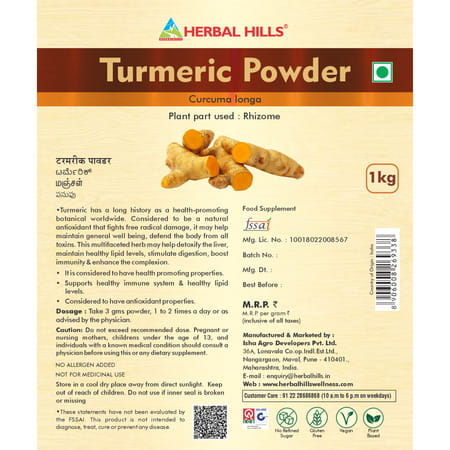 Herbal Hills Turmeric Powder - 1kg - Pack Of 2