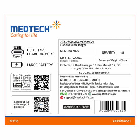 Medtech® Energize Electric Head Massager For Hair Growth, Muscle Relaxation & Stress Relief