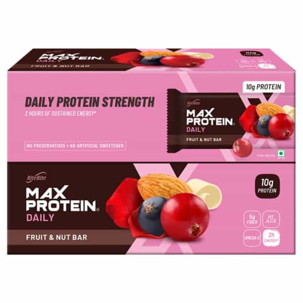 Ritebite Max Protein Daily - Fruit & Nut 1200G Bar- Pack Of 24 (50G X 24)