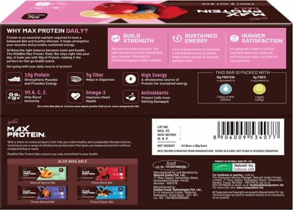 Ritebite Max Protein Daily - Fruit & Nut 1200G Bar- Pack Of 24 (50G X 24)