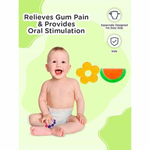 Meemee Multi-Textured Water Filled Teether (Pack Of 2) (Red/Green) Teether (Red-Green)