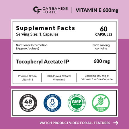 Carbamide Forte Vitamin E 600mg For Face Hair 100% Natural Vitamin E-60 Capsules