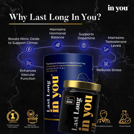 Last Long In You Mens Endurance & Energy Support With L-Arginine | Ashwagandha & Fenugreek Extract