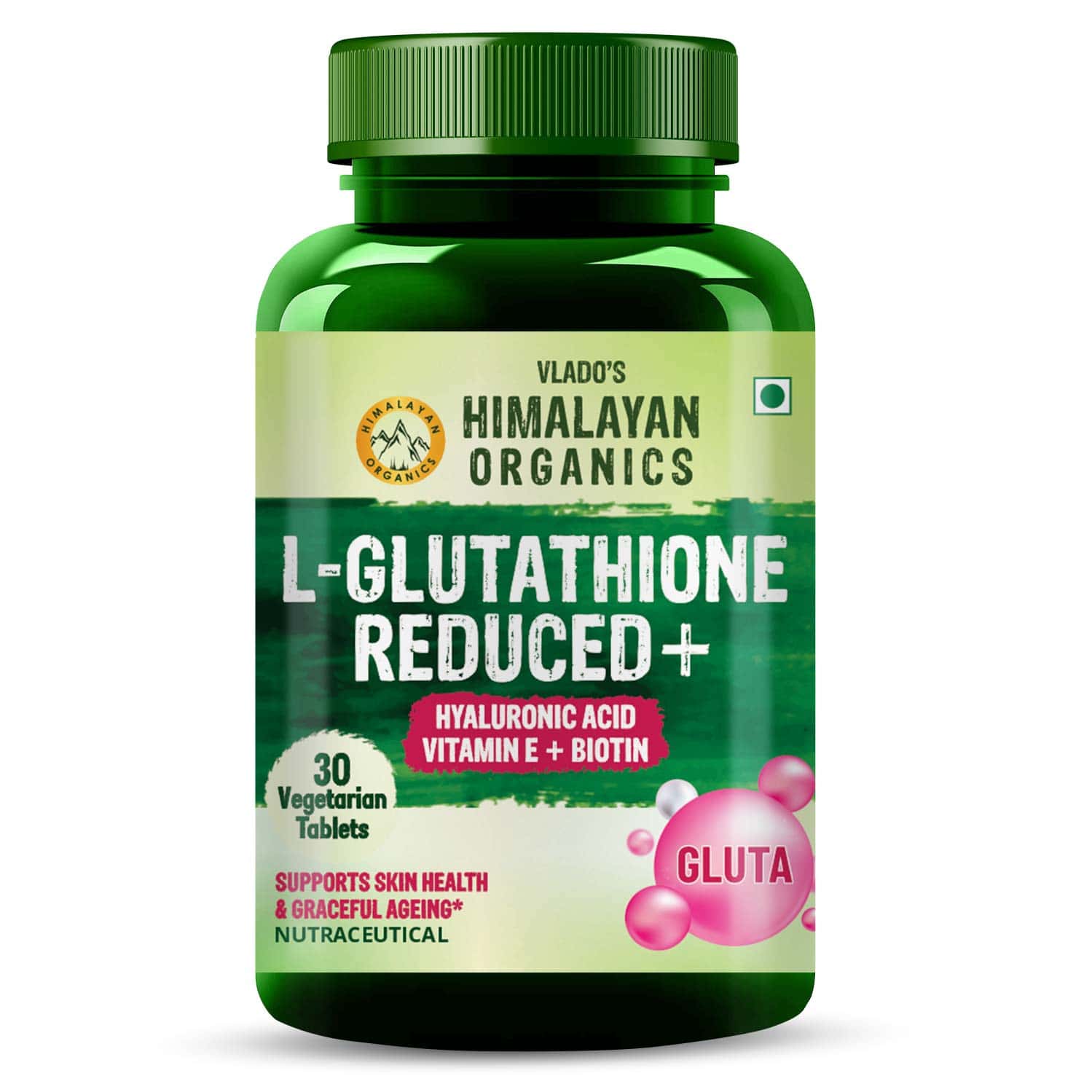 Vlado's Himalayan Organics L-glutathione Reduced+ | Hyaluronic Acid Vitamin E + Biotin | Veg - 30n