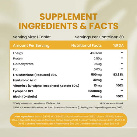 Vlado'S Himalayan Organics L-Glutathione Reduced+ | Hyaluronic Acid Vitamin E + Biotin | Veg - 30n