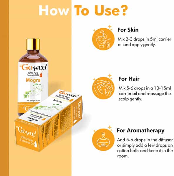 Go Woo 100% Pure Mogra Oil For Hair Skin And Aromatherapy 10 Ml