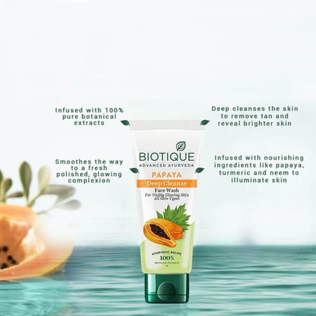 Biotique Advanced Ayurveda Papaya Deep Cleanse Face Wash For Visibly Glowing Skin - 50ml