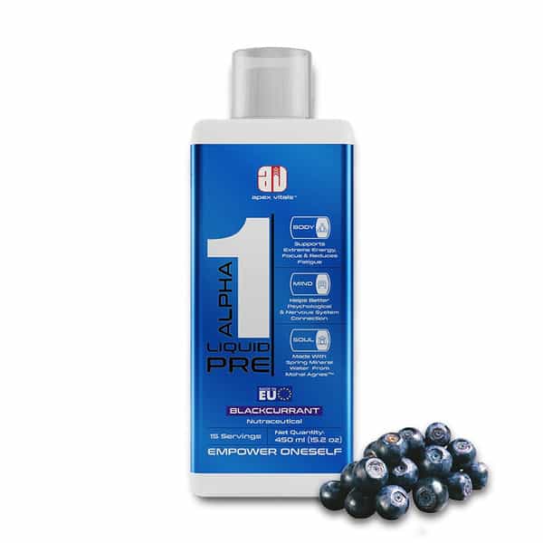 Apex Vitals Alpha 1 Liquid Pre Sports Spring Water Energy | Focus & Performance|Blackcurrant Flavour