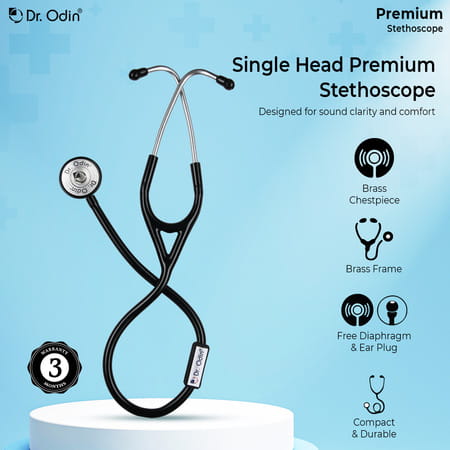 Dr. Odin Premium Stethoscope With Brass Chest Piece Compact | Durable | And Latex Free | Black