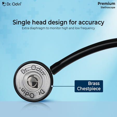Dr. Odin Premium Stethoscope With Brass Chest Piece Compact | Durable | And Latex Free | Black