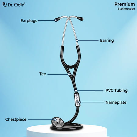 Dr. Odin Premium Stethoscope With Brass Chest Piece Compact | Durable | And Latex Free | Black