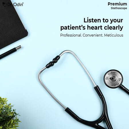 Dr. Odin Premium Stethoscope With Brass Chest Piece Compact | Durable | And Latex Free | Black