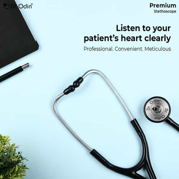 Dr. Odin Premium Stethoscope With Brass Chest Piece Compact | Durable | And Latex Free | Black