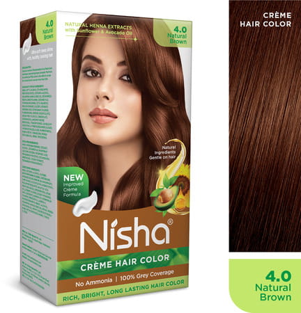 Nisha Creme Hair Color 4.0 Natural Brown 120gm Pack Of 2 | Ammonia Free Permanent Hair Colour