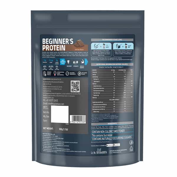 Muscleblaze Beginner's Whey Protein Powder (Chocolate | 500G) | 12G Protein Per Scoop