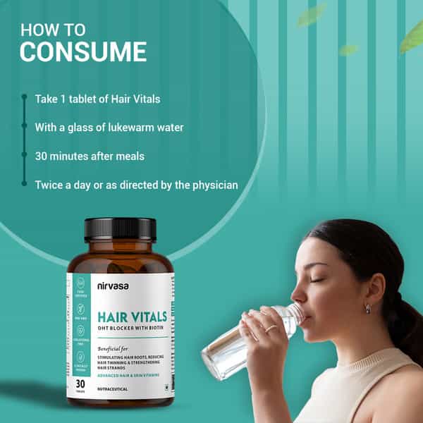 Nirvasa Hair Vitals Dht Blocker With Biotin | Hair Vitamins Tablets For Men & Women (30 Tablets)