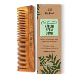 Nat Habit Kacchi Neem Comb | Wooden Comb For Hair Growth | Hairfall | Dandruff Control (dual Tooth)