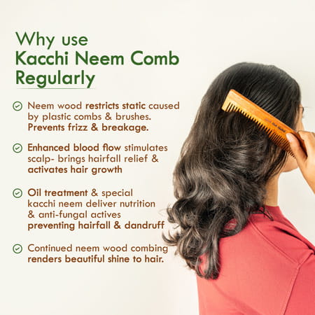 Nat Habit Kacchi Neem Comb | Wooden Comb For Hair Growth | Hairfall | Dandruff Control (Dual Tooth)