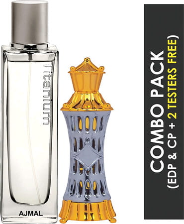 Ajmal Titanium Edp 100ml Perfume For Men And Mizyaan Cp Oil Alcohol-Free Attar 14ml For Unisex