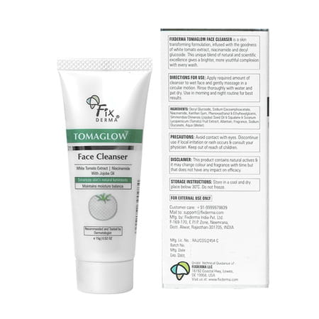Fixderma Tomaglow Face Cleanser | With White Tomato Extract Niacinamide & Jojoba Oil | 15 Gm