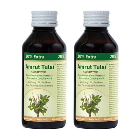 Amrut Tulsi Cough Syrup | For Cough And Throat Irritation | Alcohol Free |- 120 Ml (Pack Of 2)