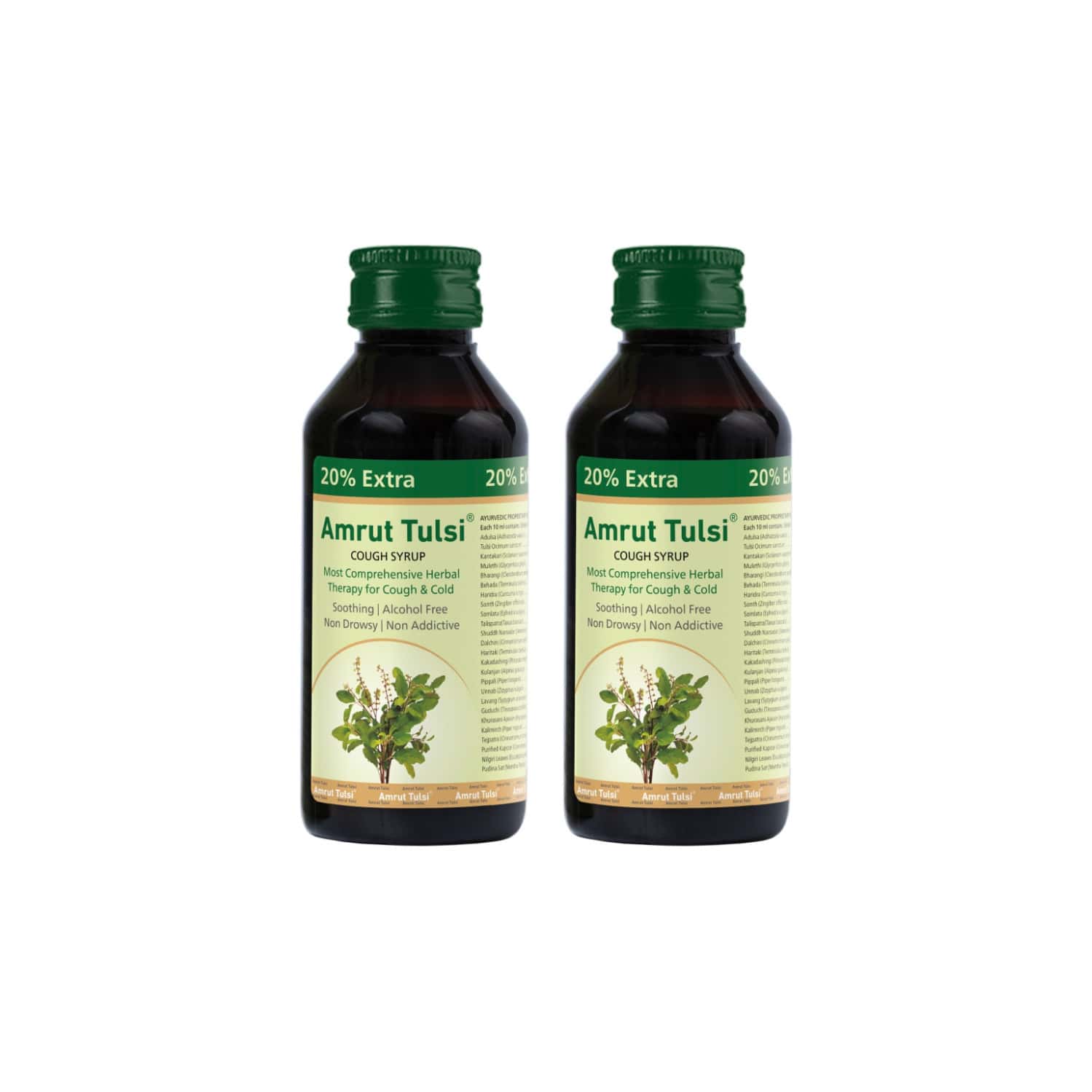 Amrut Tulsi Cough Syrup | For Cough And Throat Irritation | Alcohol Free |- 120 Ml (pack Of 2)