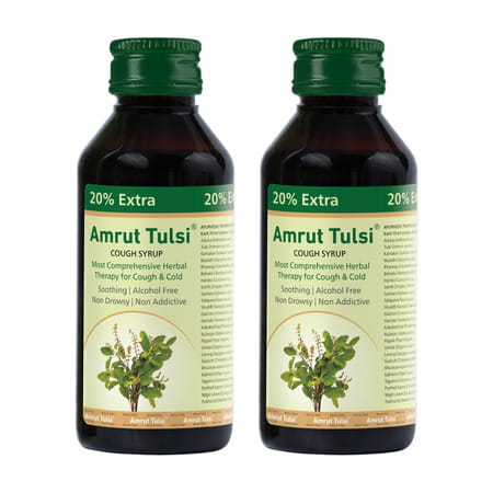 Amrut Tulsi Cough Syrup | For Cough And Throat Irritation | Alcohol Free |- 120 Ml (Pack Of 2)