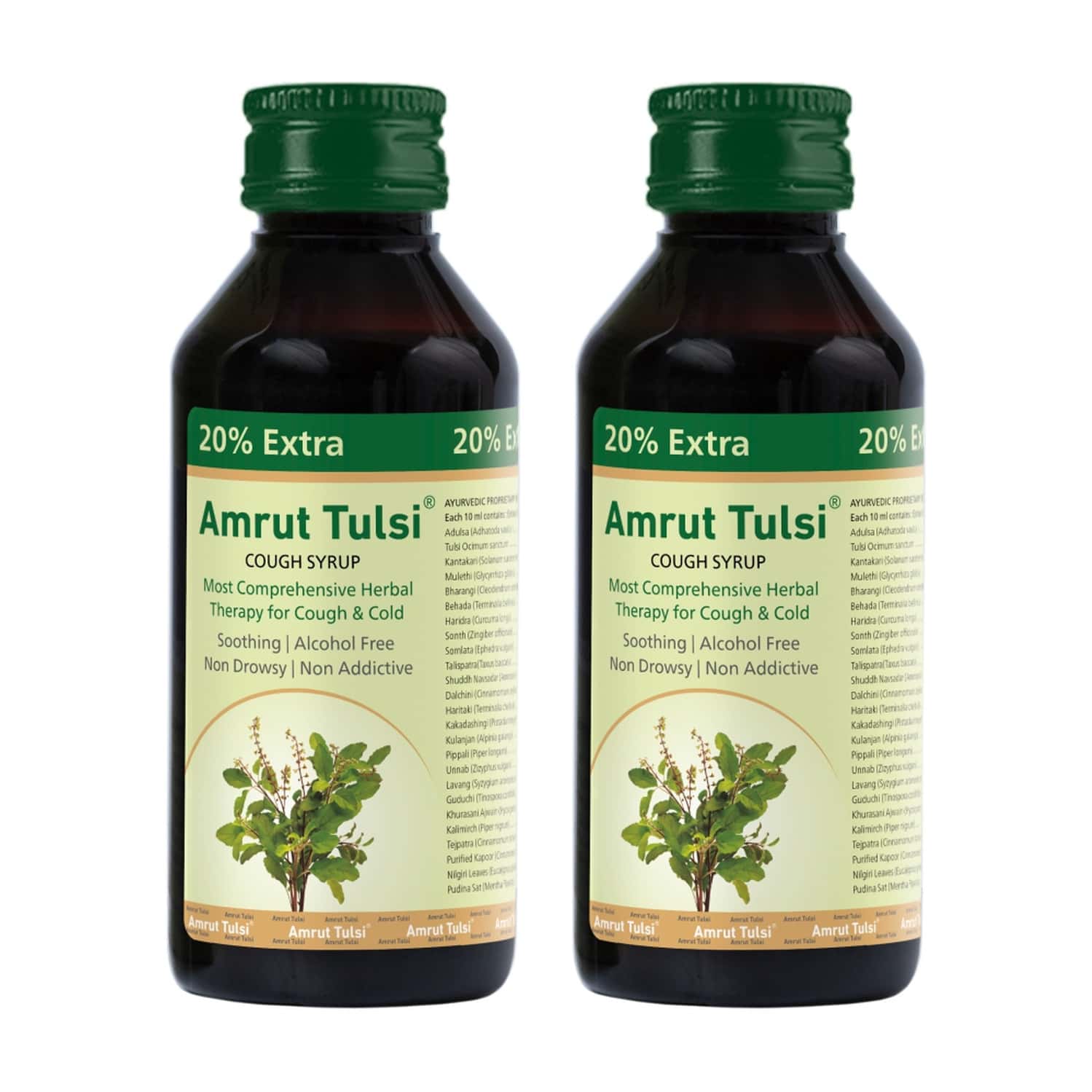 Amrut Tulsi Cough Syrup | For Cough And Throat Irritation | Alcohol Free |- 120 Ml (pack Of 2)
