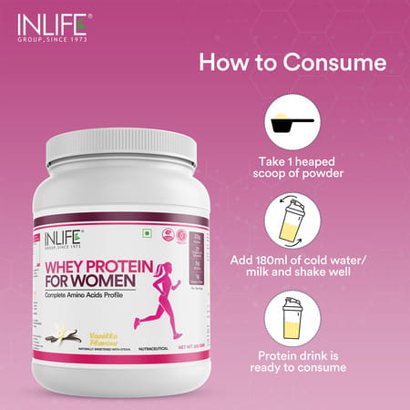 Inlife Whey Protein Powder For Women | Ayurvedic Herbs | 500 Gm | Vanilla Flavour