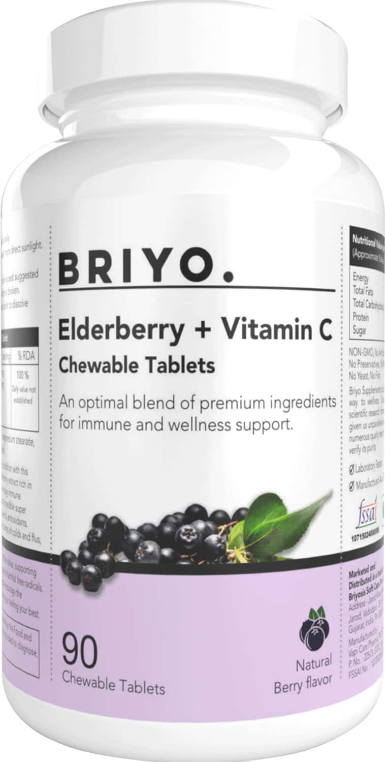 Briyo Vitamin C Plus Elderberry - 90 Chewable Tablets For Daily Immune Support -natural Berry