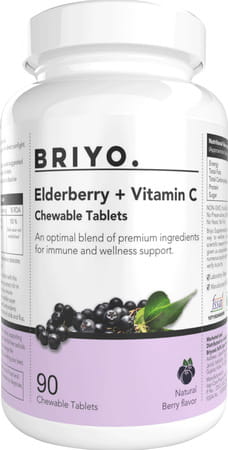 Briyo Vitamin C Plus Elderberry - 90 Chewable Tablets For Daily Immune Support -Natural Berry