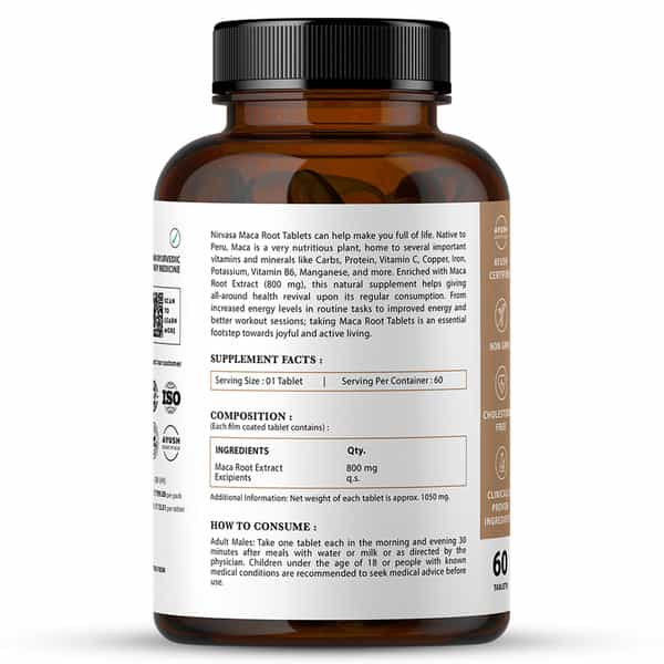 Nirvasa Maca Root Tablet | For Performance | Vigour & Vitality (60 Tablets)