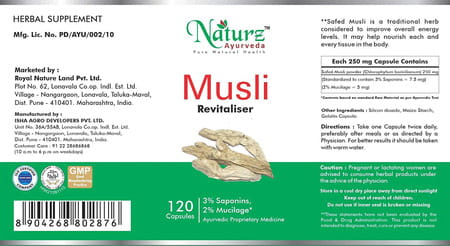 Naturz Ayurveda Musli 250Mg 120 Capsules (Pack Of 5)