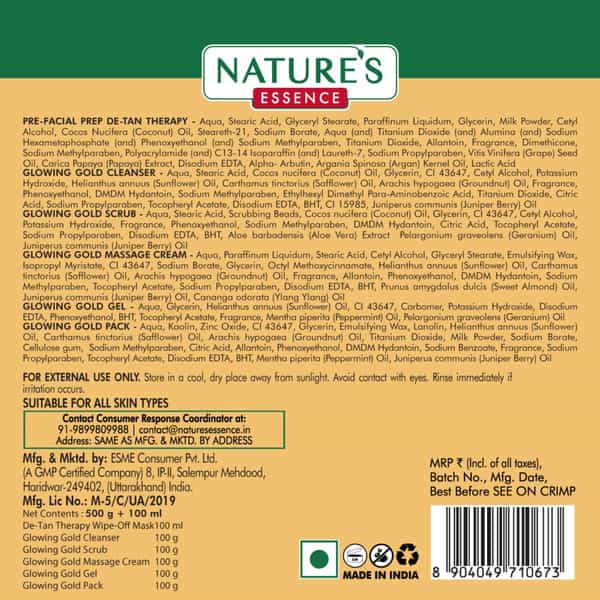 Nature's Essence Glowing Gold++ Facial Kit | Bright Glowing Skin | 24K Gold & Saffron Infused | 500G
