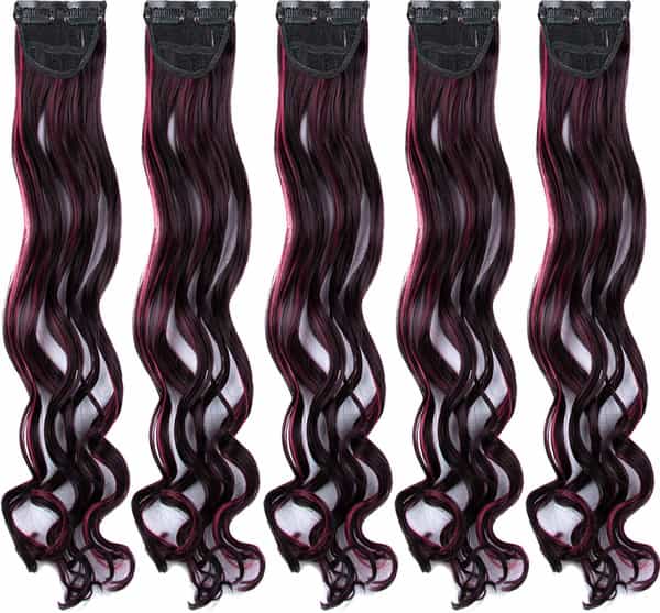 Streak Street Clip-In 20" Curly Burgundy Side Patches (5Pcs Set)
