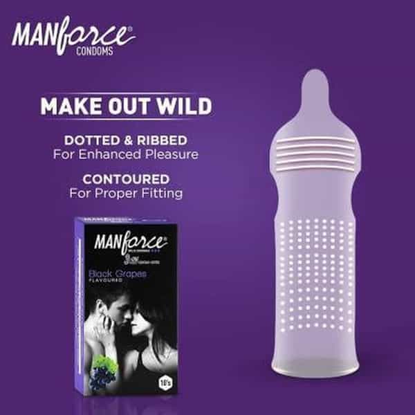 Manforce 3 In 1 Wild Black Grapes Flavoured & 3 In 1 Strawberry Flavor Condoms (Set Of 2 20 Pcs)